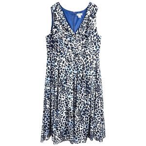 Jessica London Plus Size 24 Dress Maxi Floor Length Blue Leopard Print Lined 561